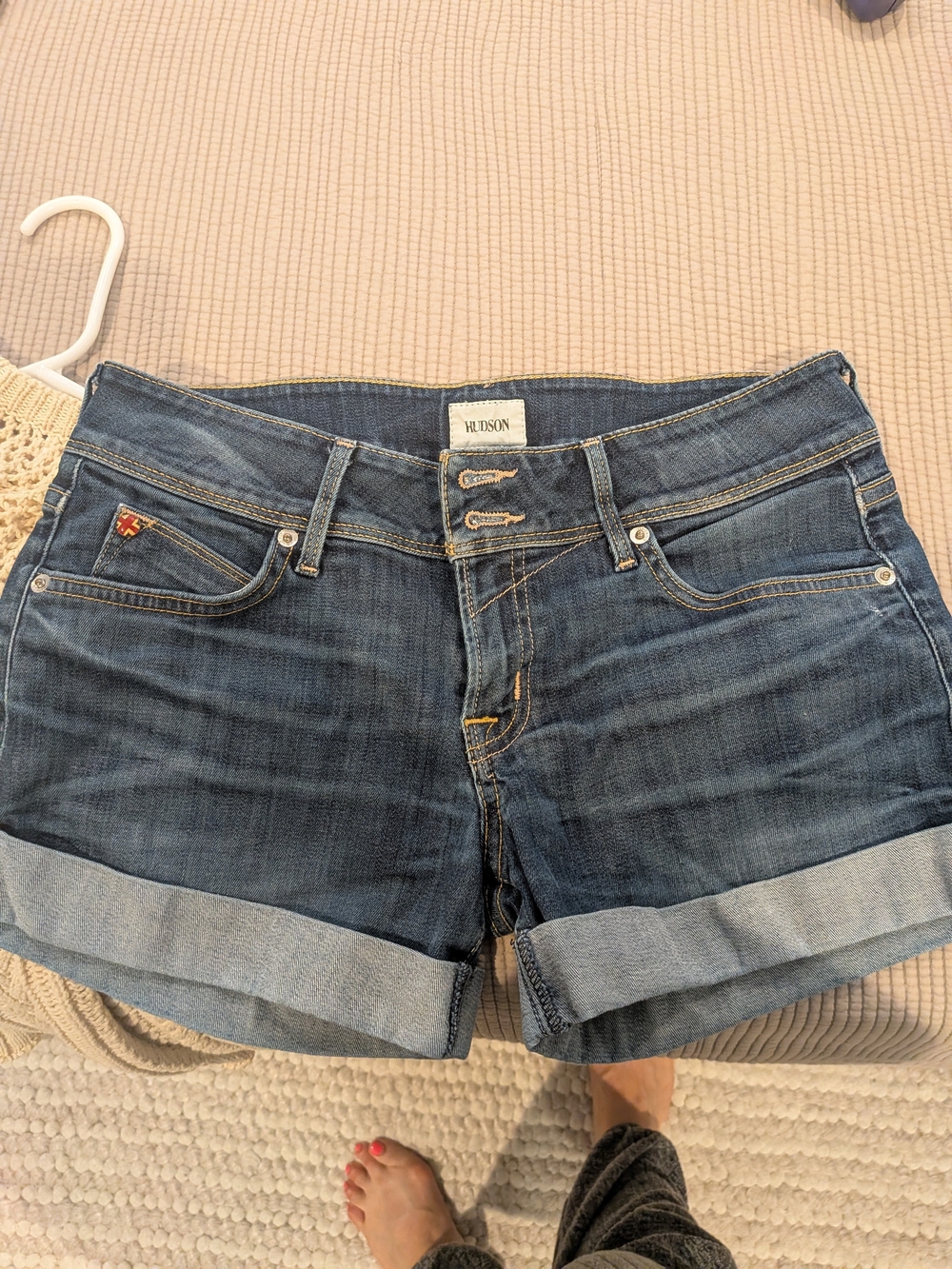 Hudson Jeans Women's Dark Blue Denim Roll-Cuff Shorts